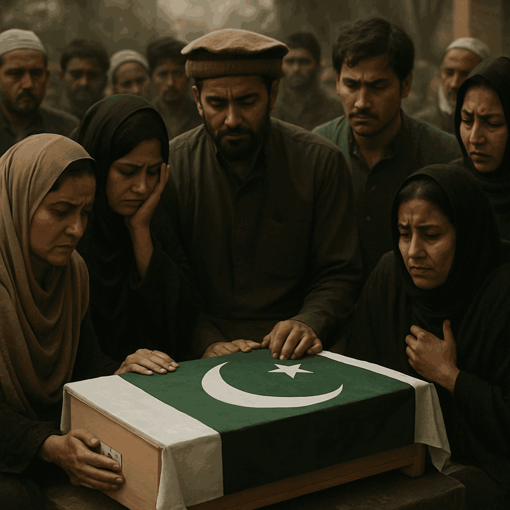 Mourners attend the funeral of a child victim after recent cross-border violence in Pakistan