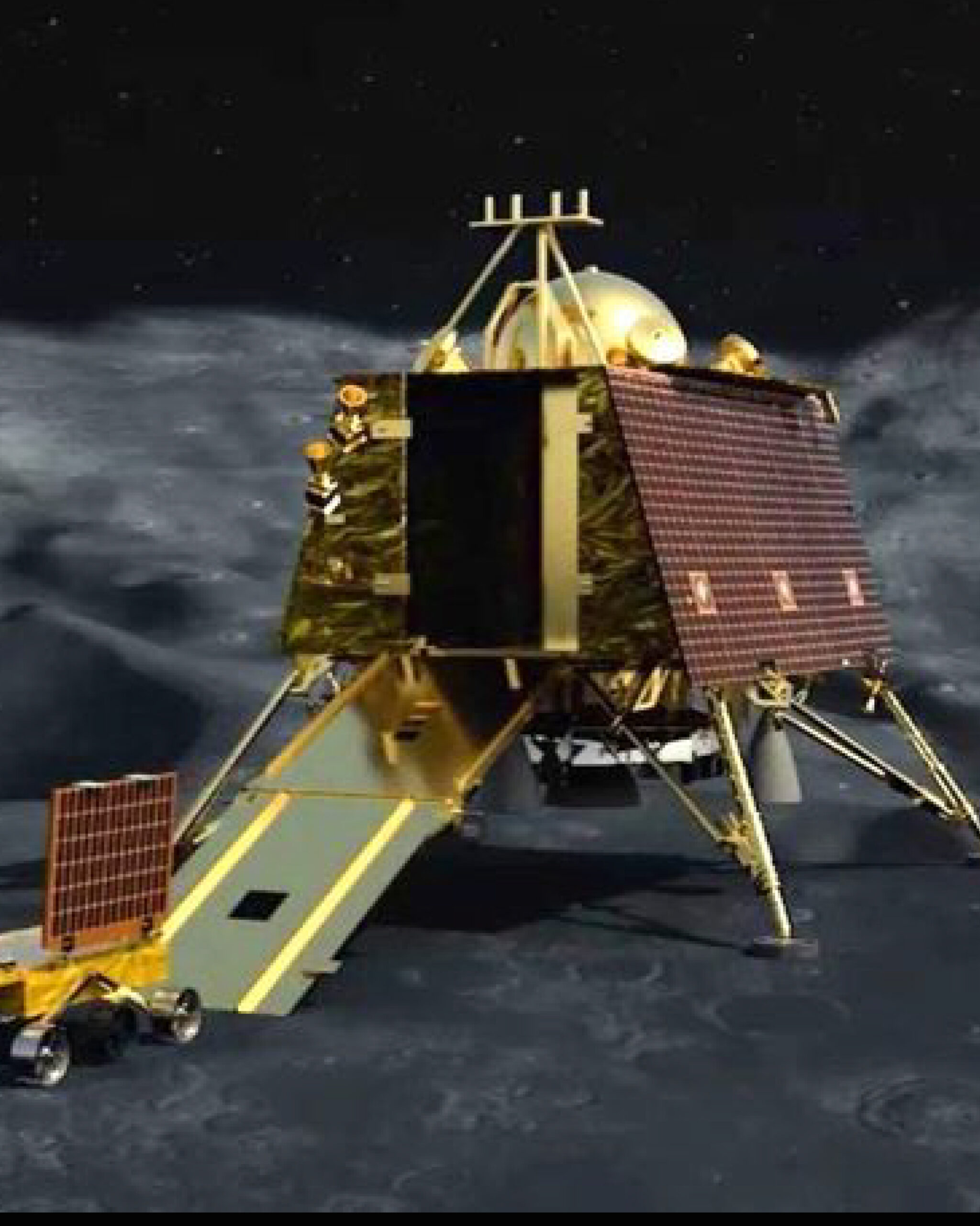 Comparison of Chandrayaan-3’s Vikram lander: real lunar surface photo versus CGI animation, illustrating the distinction between actual and computer-generated images