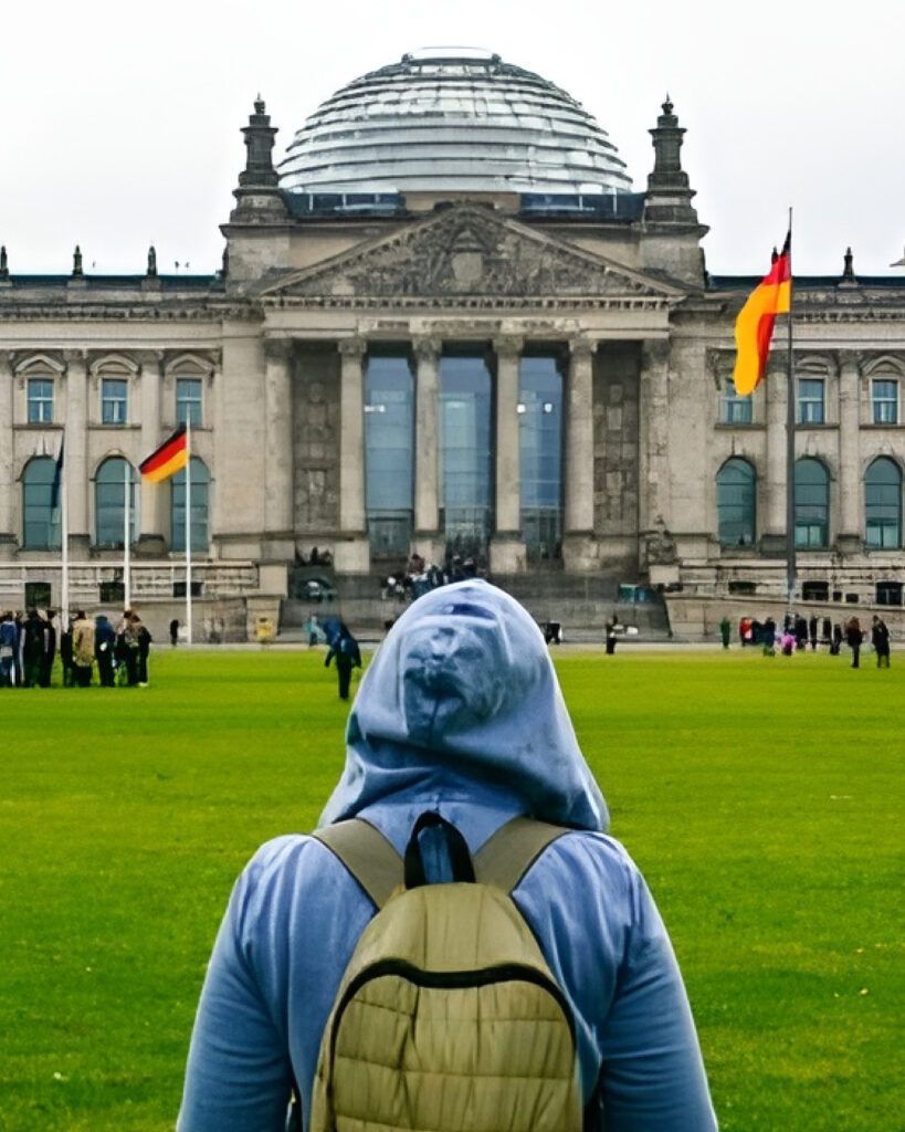 International students celebrating graduation in front of a historic German university as DAAD scholars
