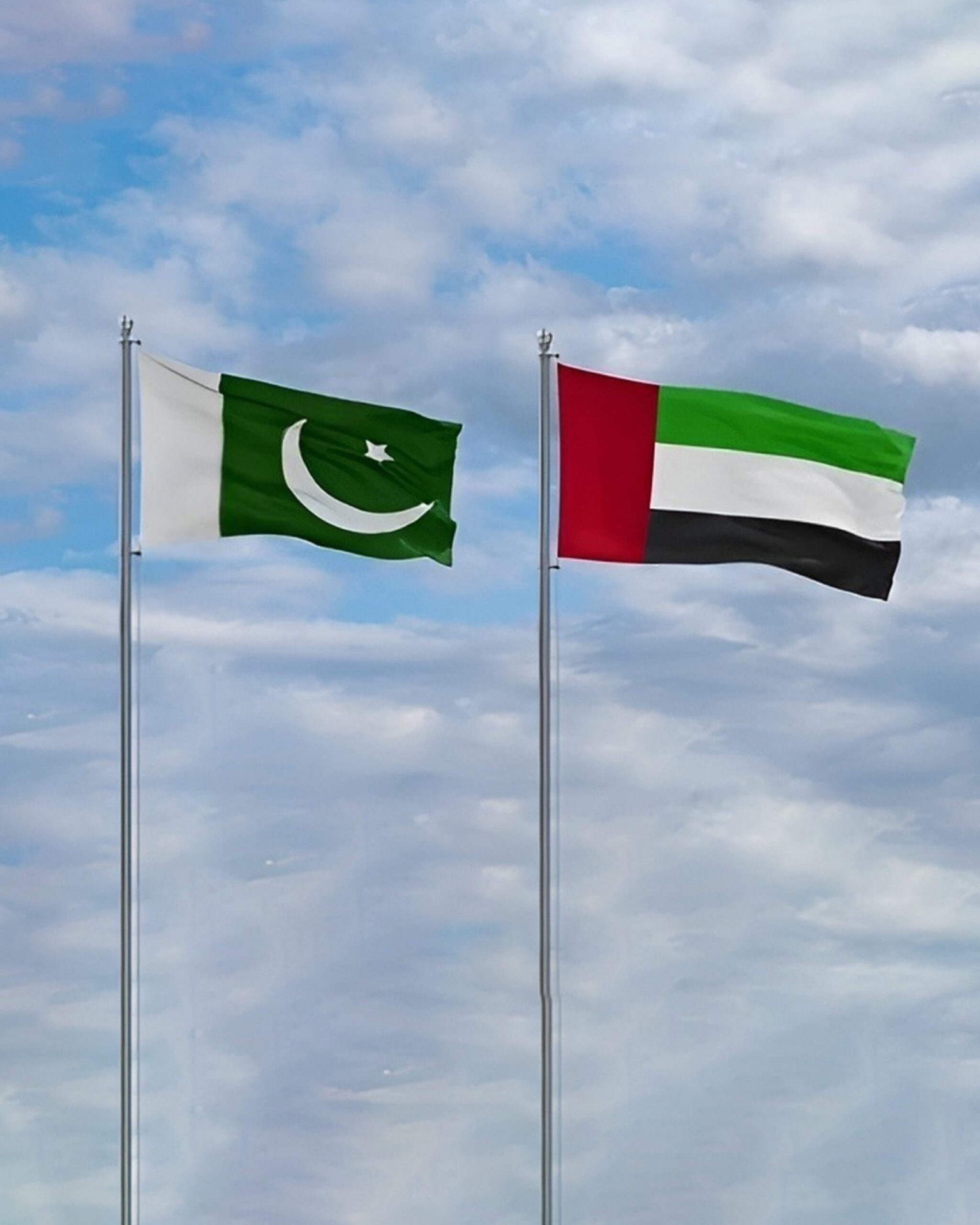Pakistani and UAE flags together, symbolizing strengthened bilateral relations and eased visa processes.
